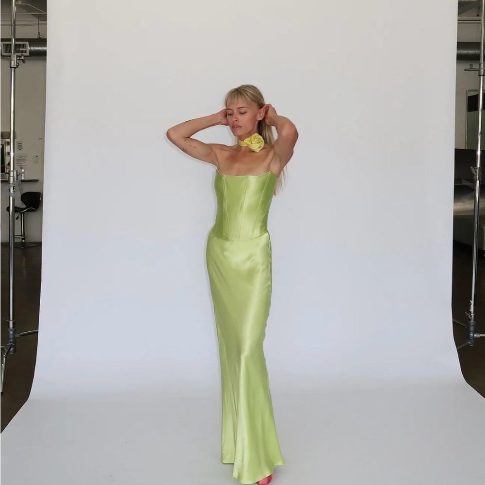 Rezek Studio Satin Shimmy Skirt - Wasabi - Medium